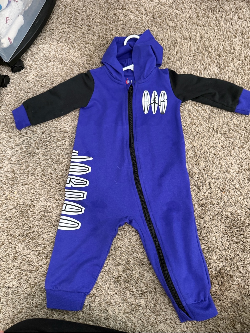 Kids Hooded One-Piece Romper in Purple with Surfboard Graphic